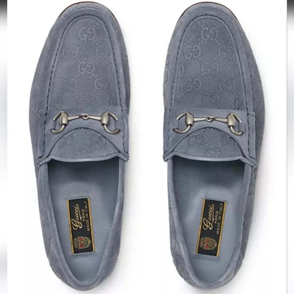 $1090 GUCCI Horsebit 1953 GG Embossed Gray Suede Loafer Shoes UK 10 US 11 EU 44 - Picture 2 of 9